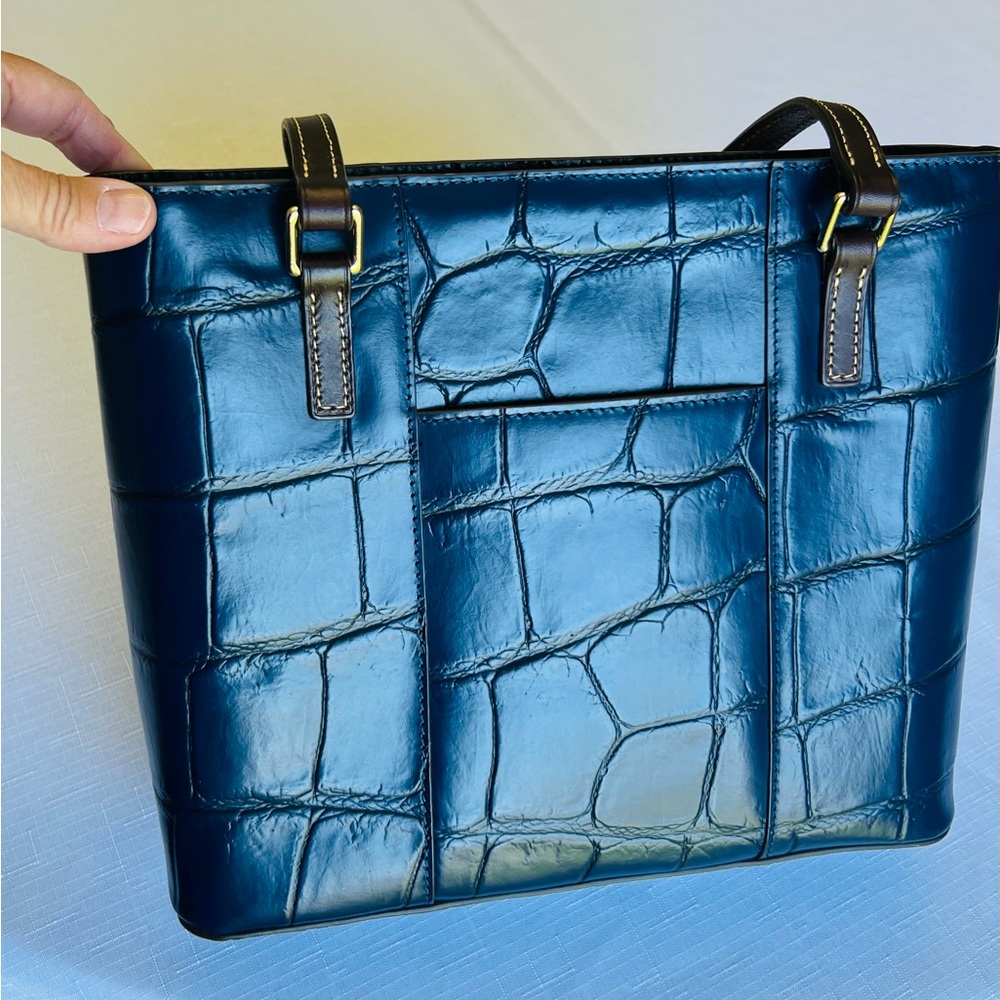 Dooney & Bourke Croc Embossed Small Lexington Tote Bag Midnight Blue EUC - Picture 4 of 16